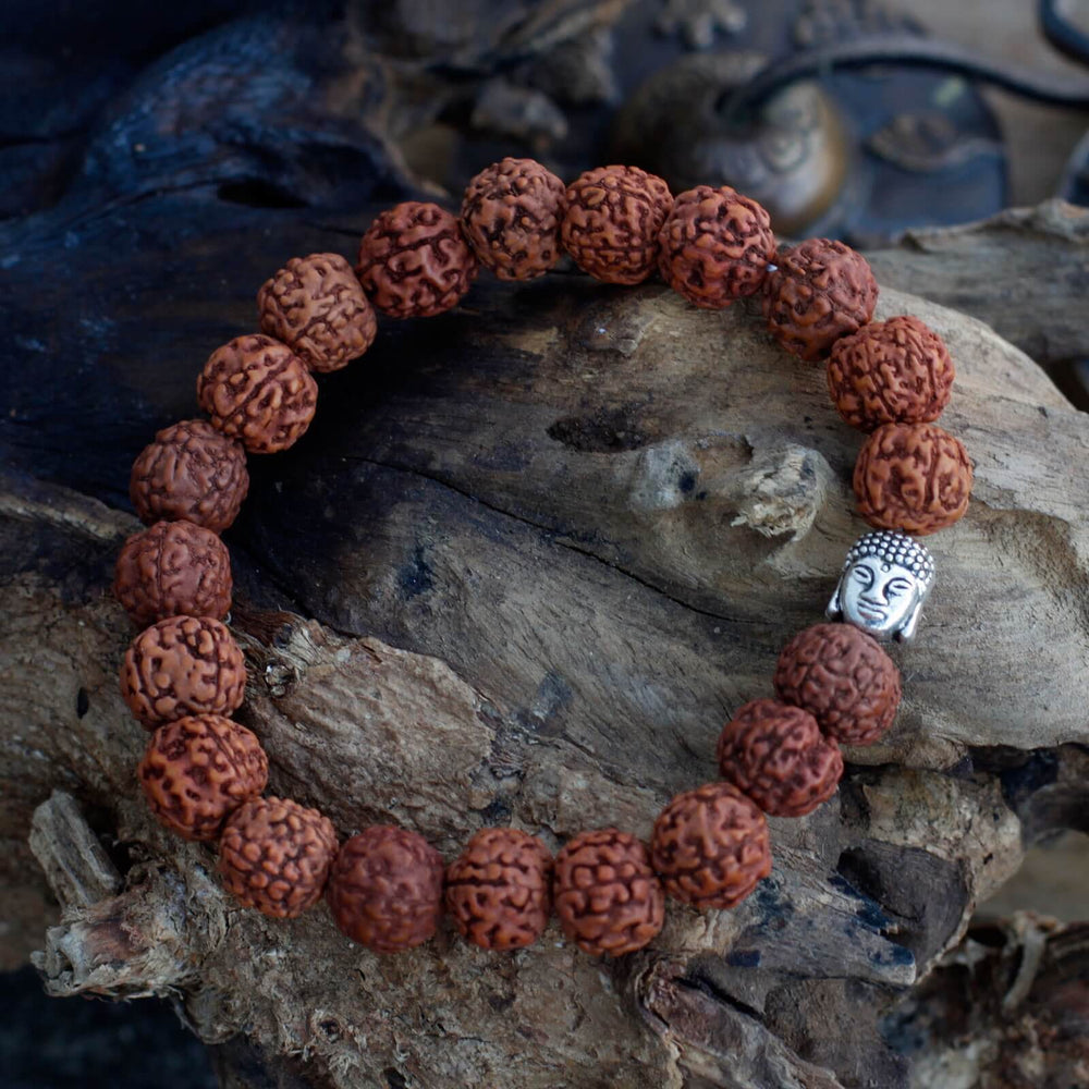 Pulseira de Rudraksha Marrom Acabamento Bhudda